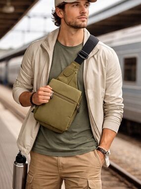 Travelon Anti Theft Crossbody Sling Bag Tan RFID Secure Travel Bag